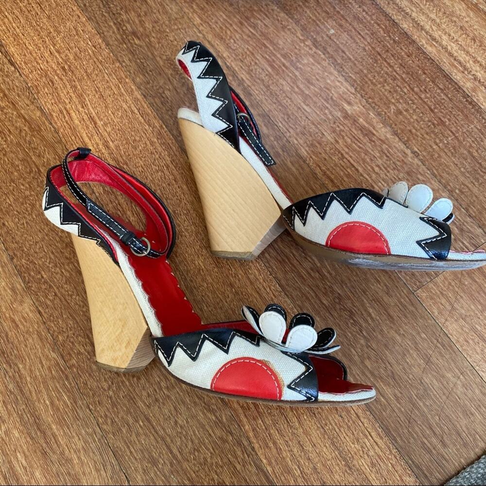 MOSCHINO Wedge Linen Leather Heels US 8 EU38 - Picture 4 of 9